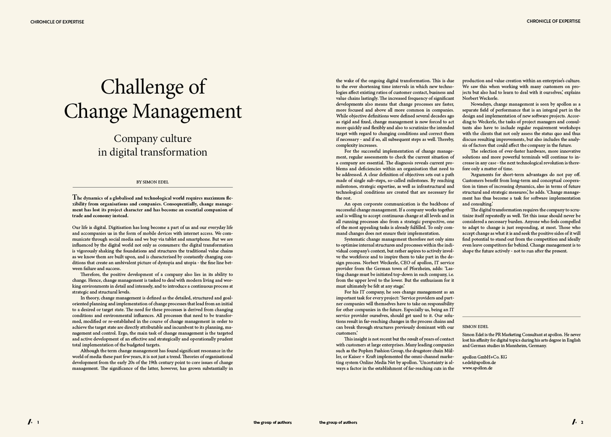 CHALLENGE OF CHANGE MANAGEMENT – The Group of Analysts